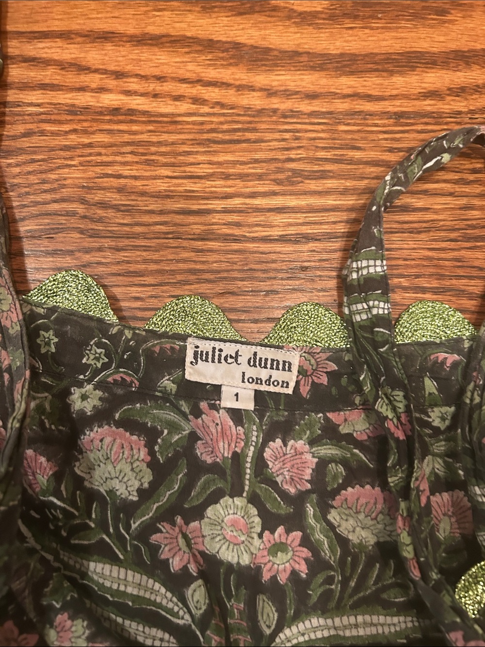Juliet Dunn Floral Smocked Sundress with Pink Flowers and Green Trim - Picture 4 of 7